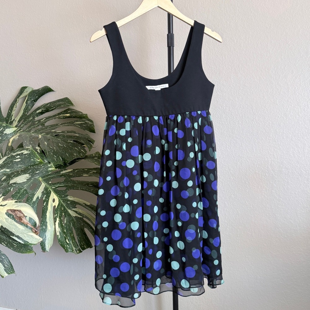 Diane Von Furstenberg Womens Scoopneck Polka Dot Babydol Dress Multicolor Size 6